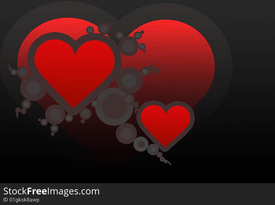 Black background with red and gray hearts illustration. Black background with red and gray hearts illustration.