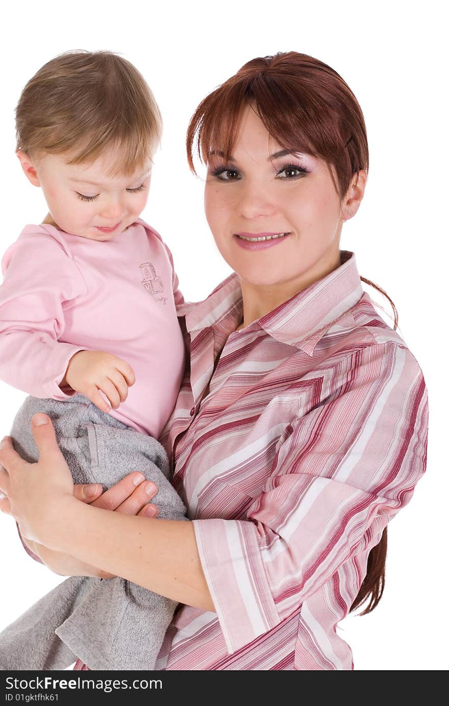 Mother and baby girl isolated. Mother and baby girl isolated