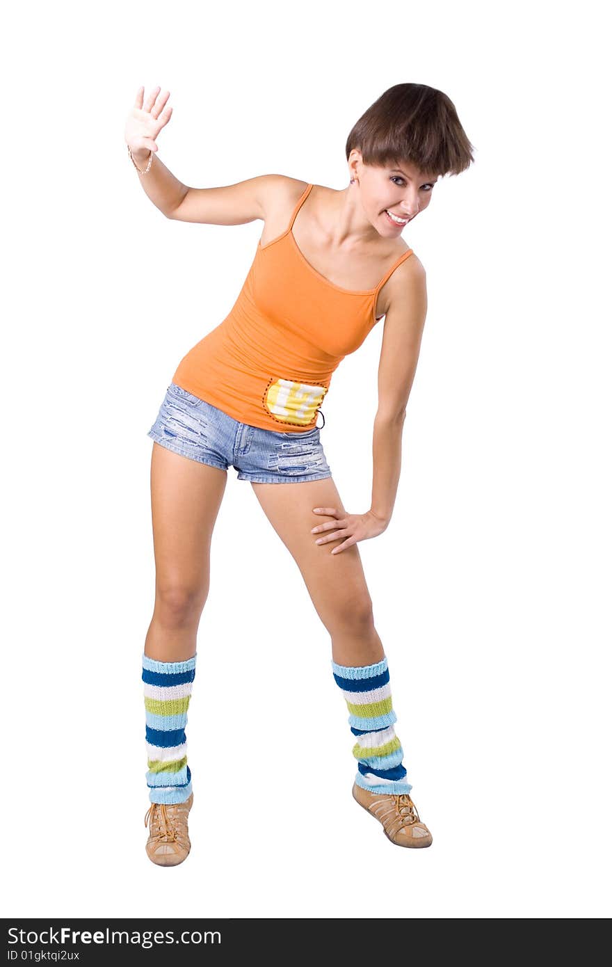 The young beautiful girl engaged in fitness on a white background. The young beautiful girl engaged in fitness on a white background