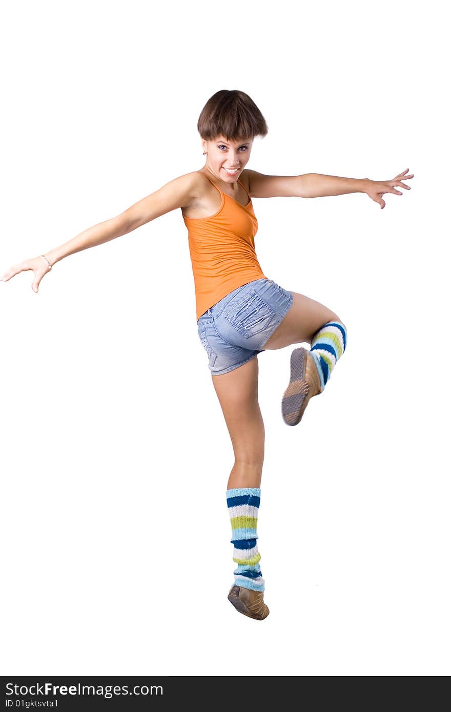 The young beautiful girl engaged in fitness on a white background. The young beautiful girl engaged in fitness on a white background