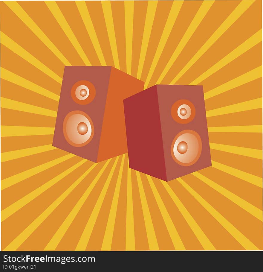 Speakers on orange dynamic background vector illustration.