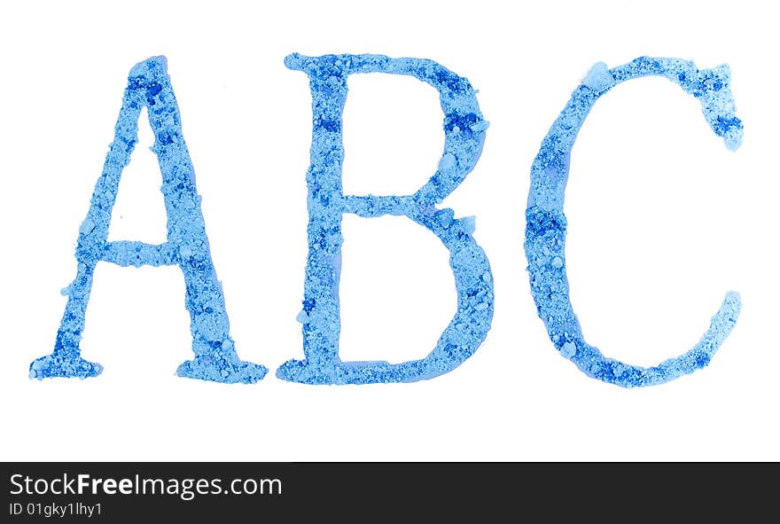 Original font, all alphabet, the crushed blue chalk, letters ABC