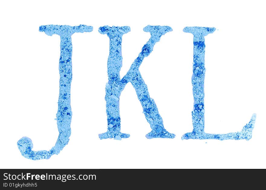 Original font, all alphabet, the crushed blue chalk, letters JKL