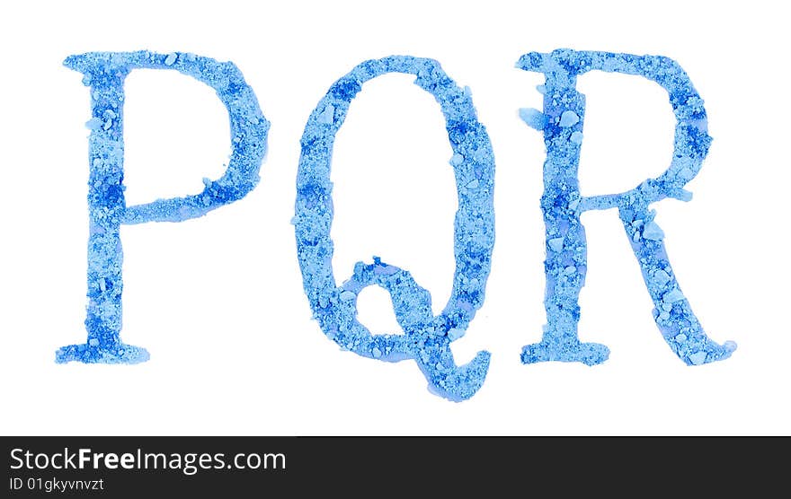 Original font, all alphabet, the crushed blue chalk, letters PQR