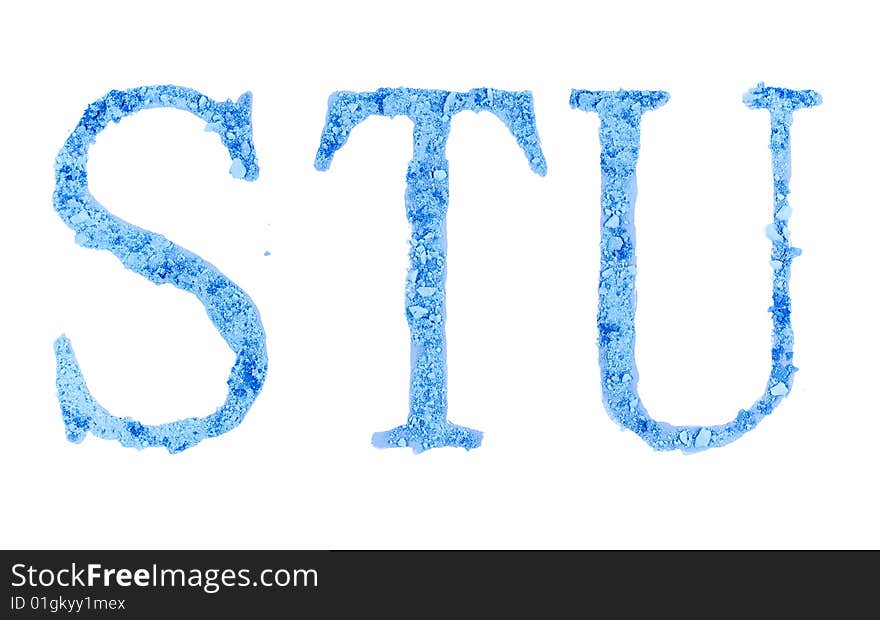 Original font, all alphabet, the crushed blue chalk, letters STU