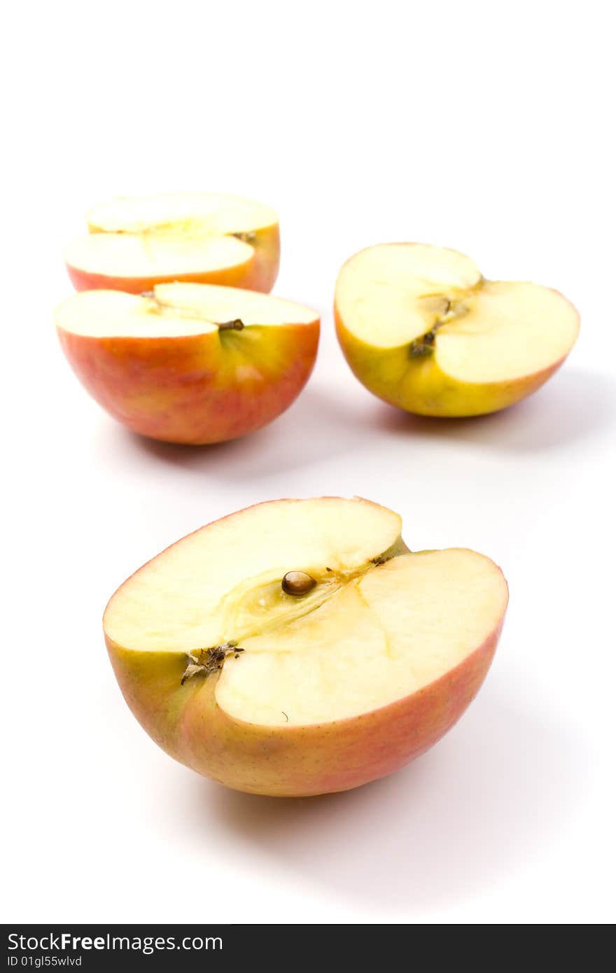 Apple halves on white background