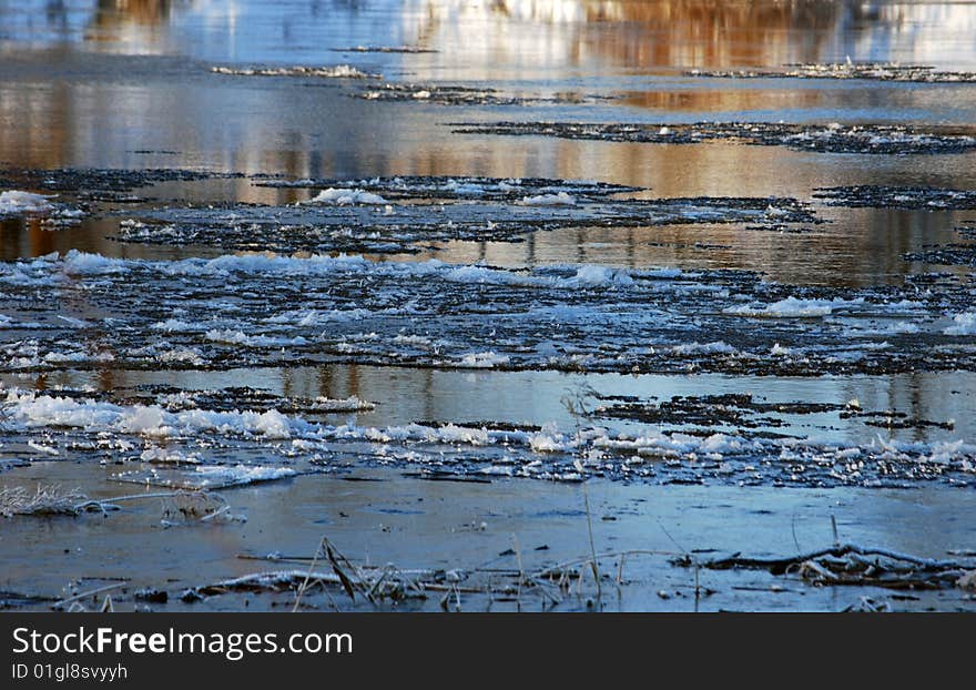 Surface of river covered with snow and ice. Surface of river covered with snow and ice