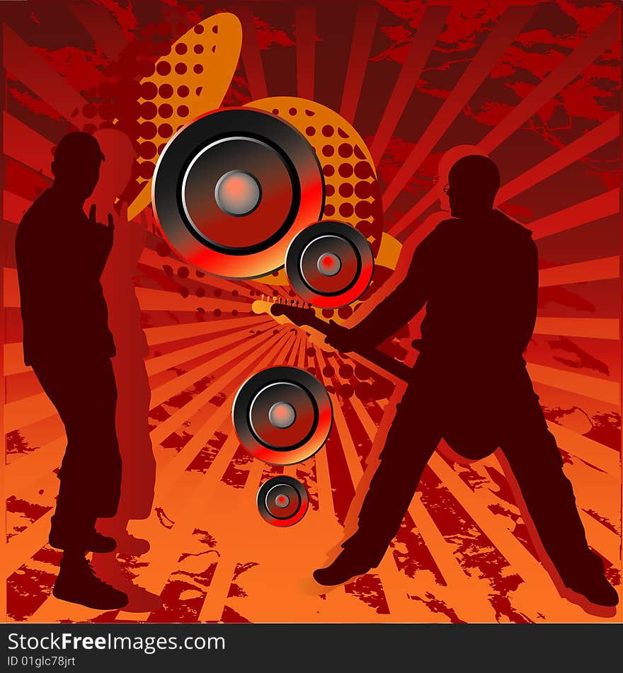 Silhouette man with guitar, background vector