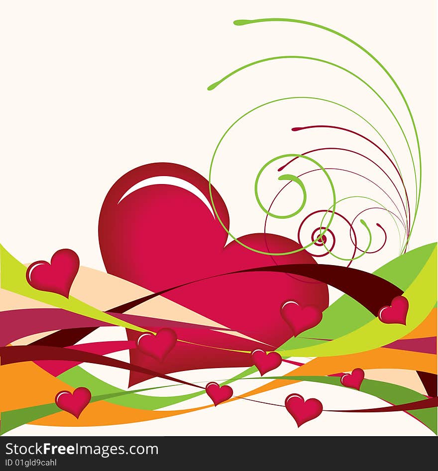 Heart and swirl decorate background