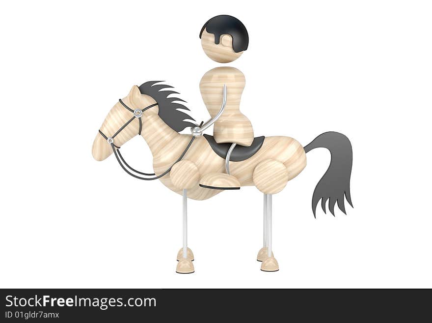 Horse and jockey, white background, isolated