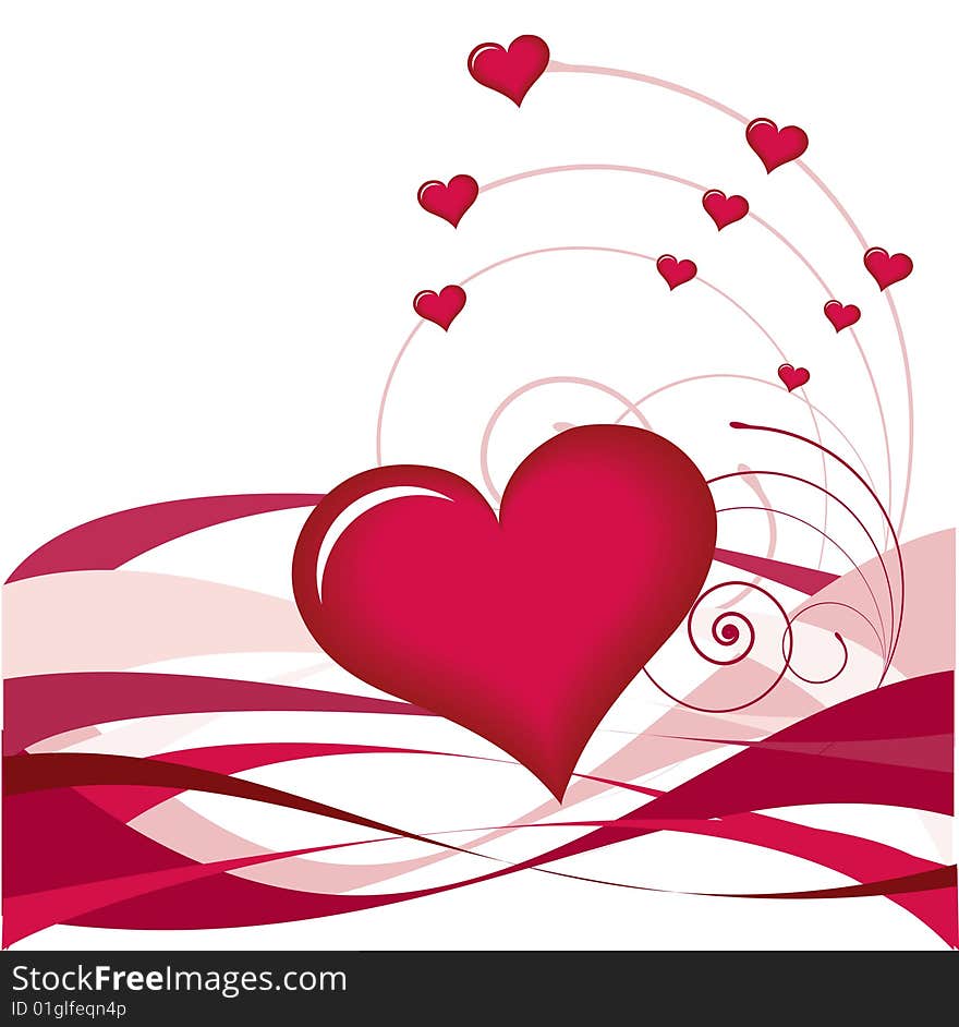 Red heart and decorate card, valentine background. Red heart and decorate card, valentine background