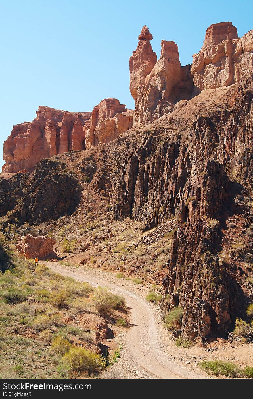 Road in castle valley, Charyn canyon, Kazakhstan