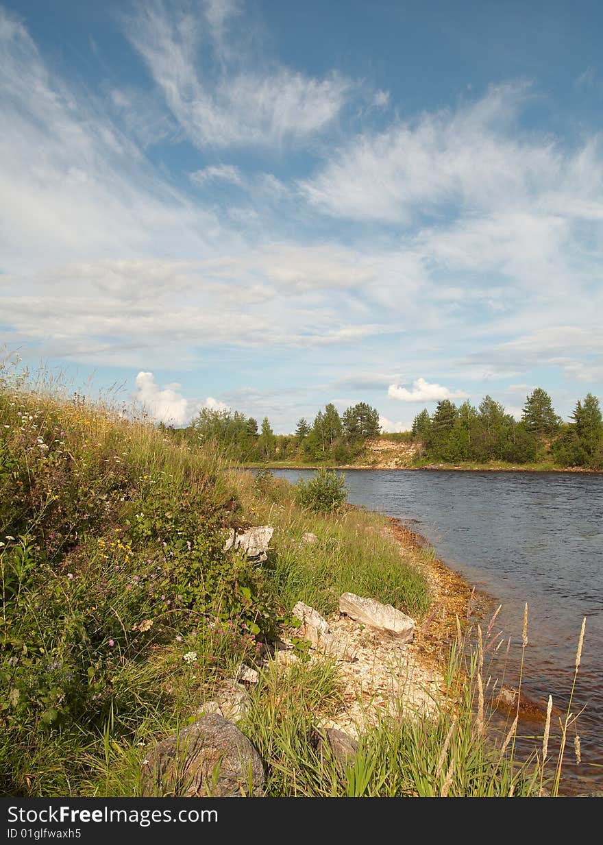 Onega river in summer season