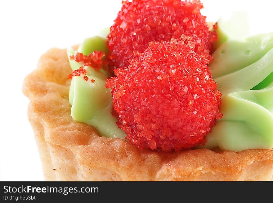 Fresh delicious pastry on white background