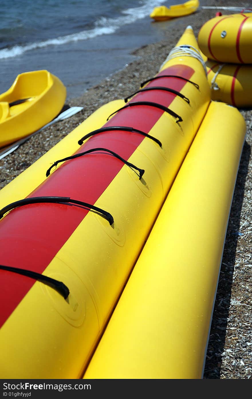 Yellow inflatable boats