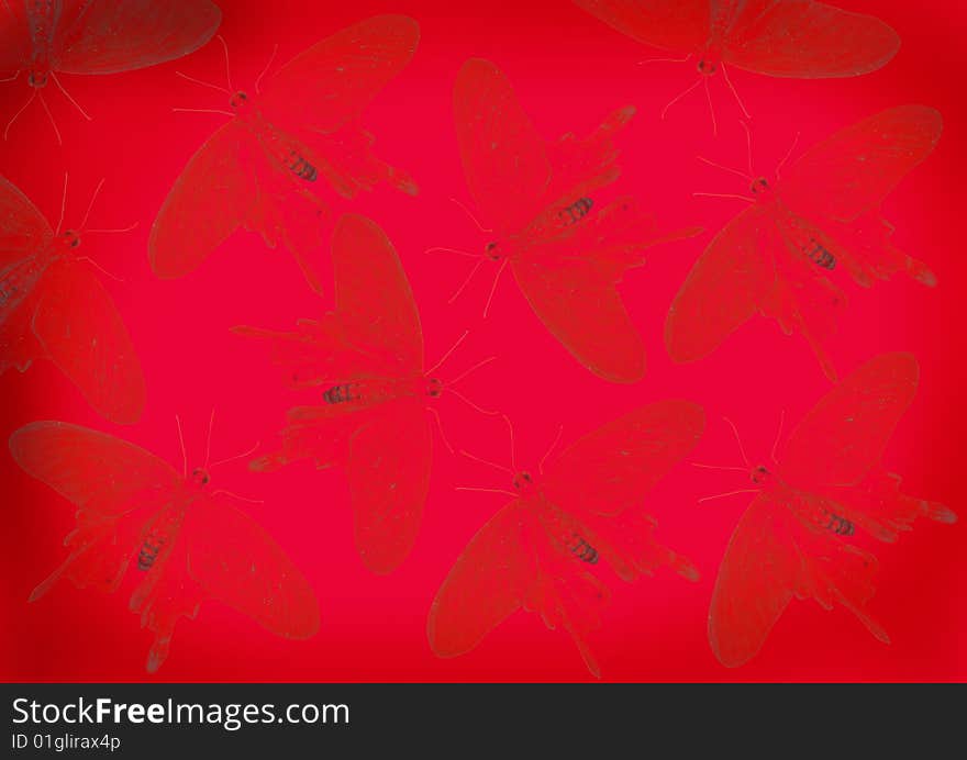 Red background with black butterflies