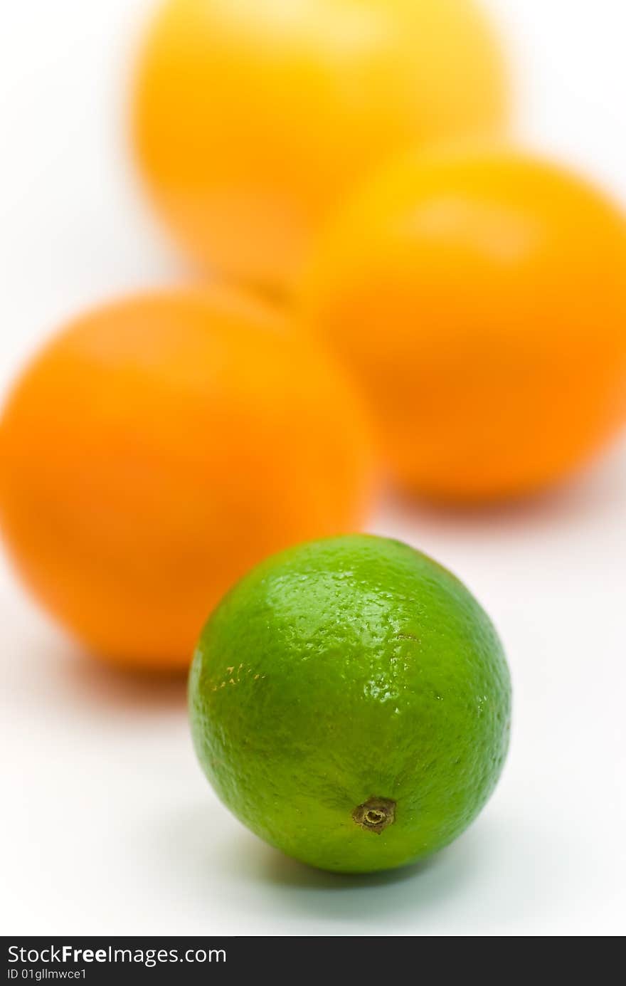 Orange,Grapefruit  and Lime - isolated on white Ba