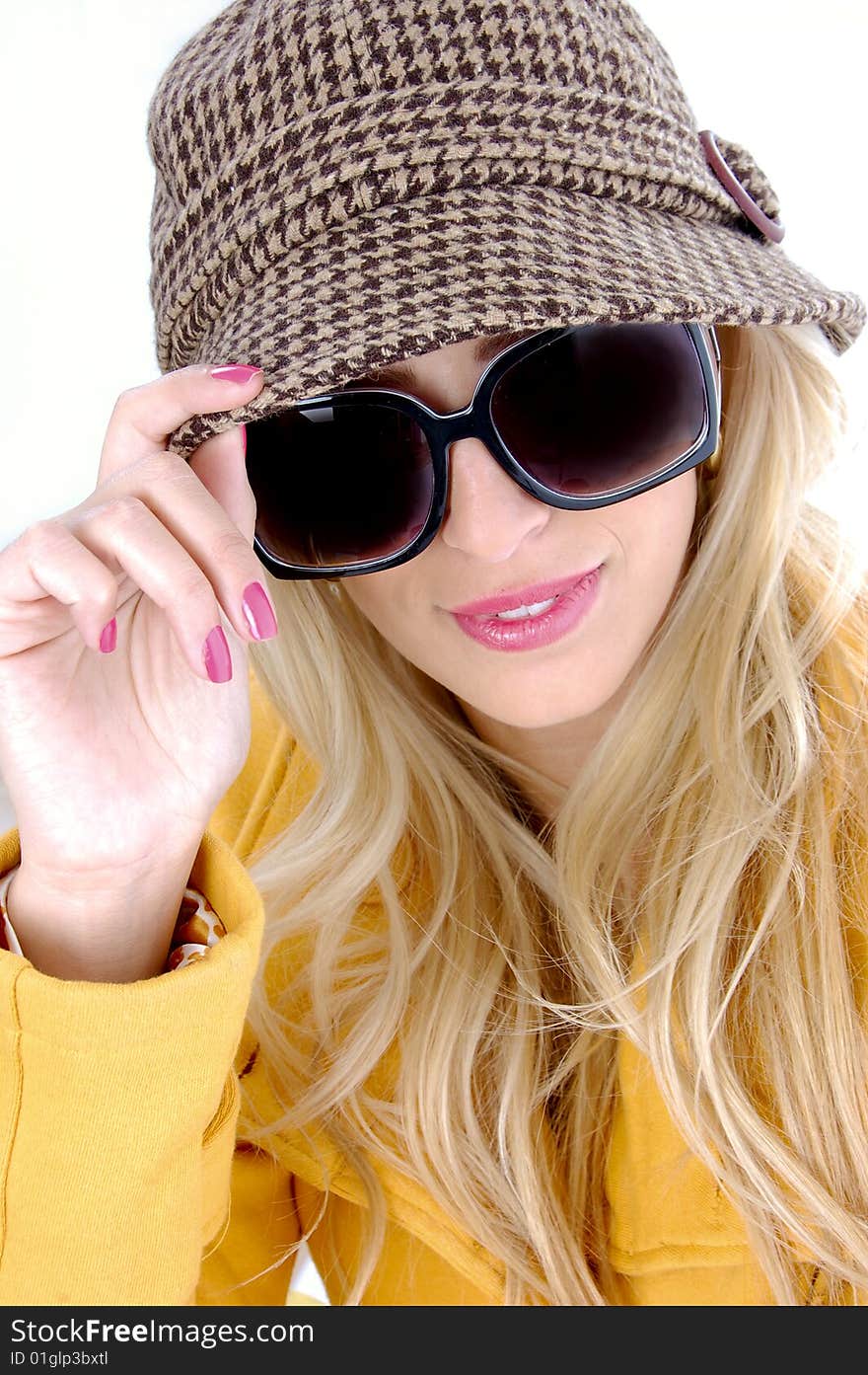 Front view of stylish female in sunglasses