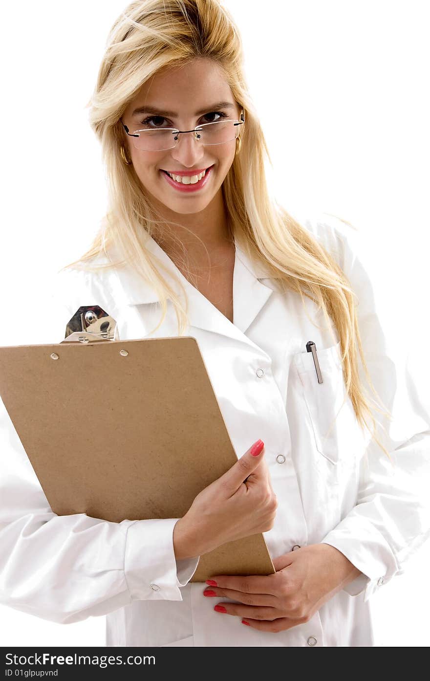 Female doctor holding clipboard