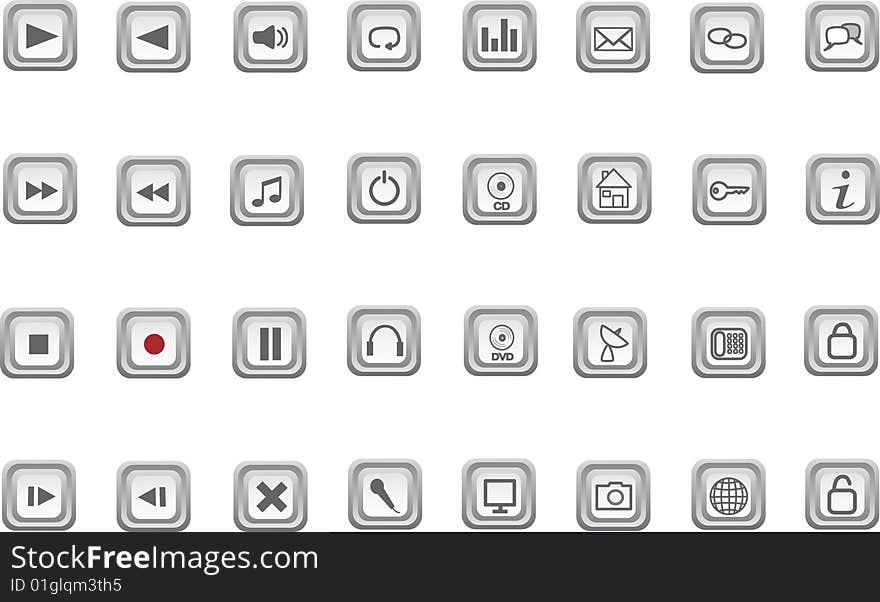 Vector set of media and web icons.