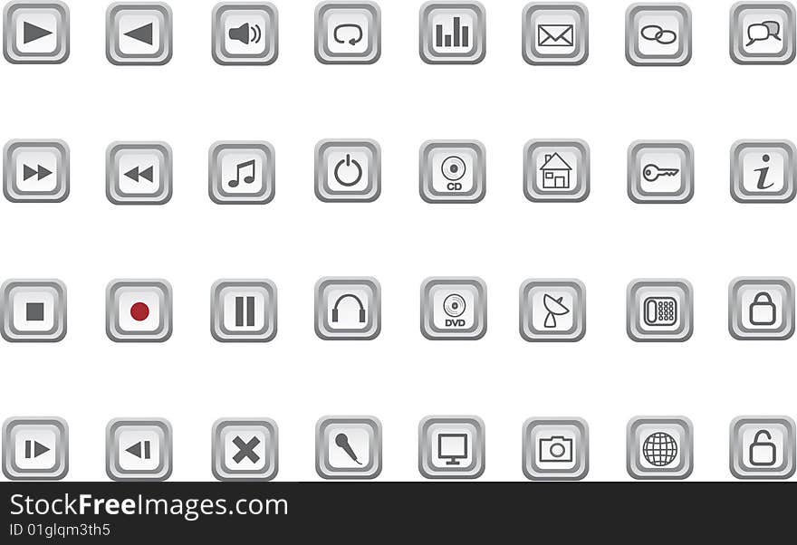 Set of media and web icons.