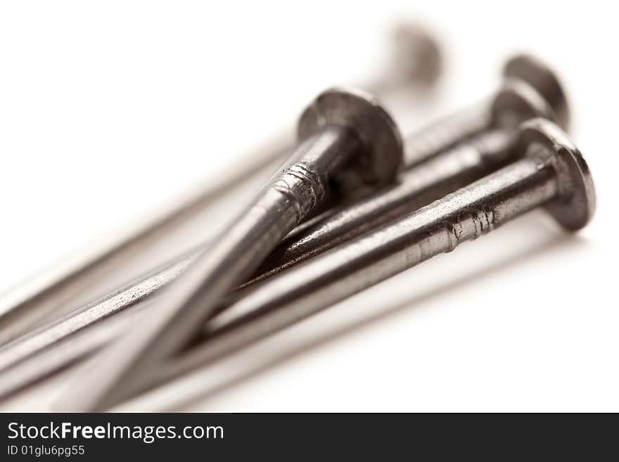 Construction Nails Isolated on a White Background.