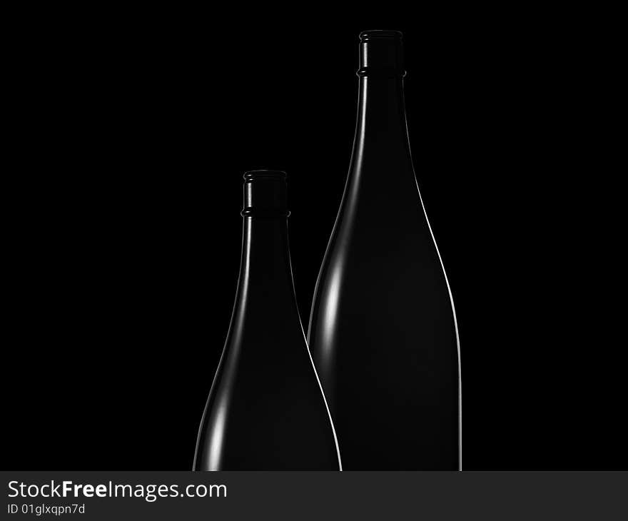 Two black bottles in the dark.