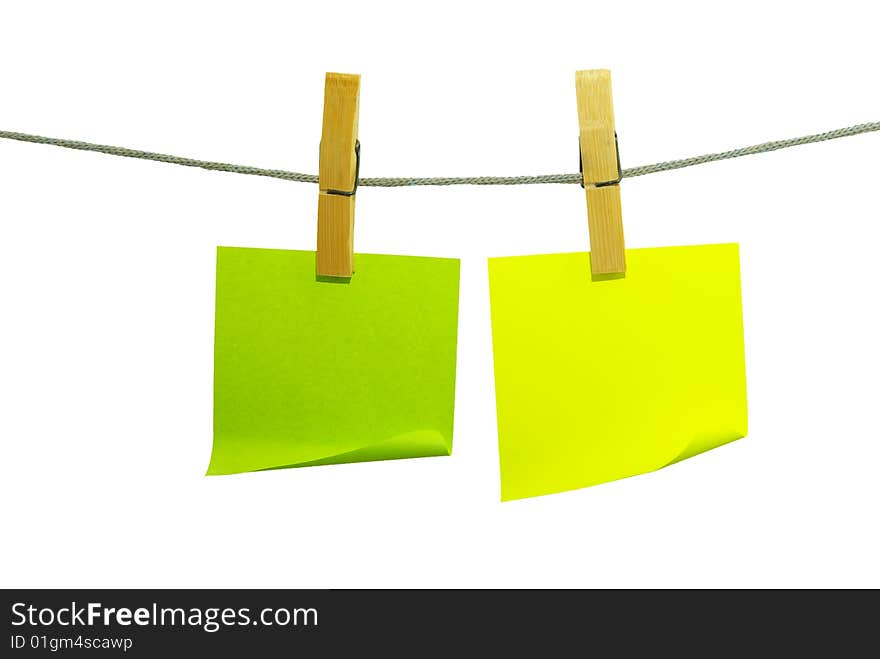 Note paper blanks on rope isolated on white