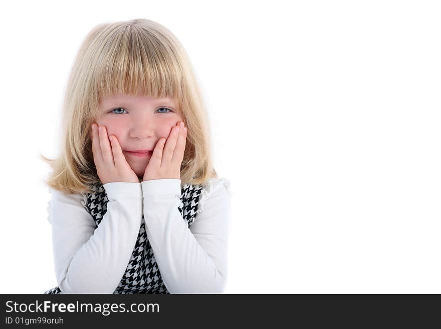 Smiling little girl isolated on white. Smiling little girl isolated on white