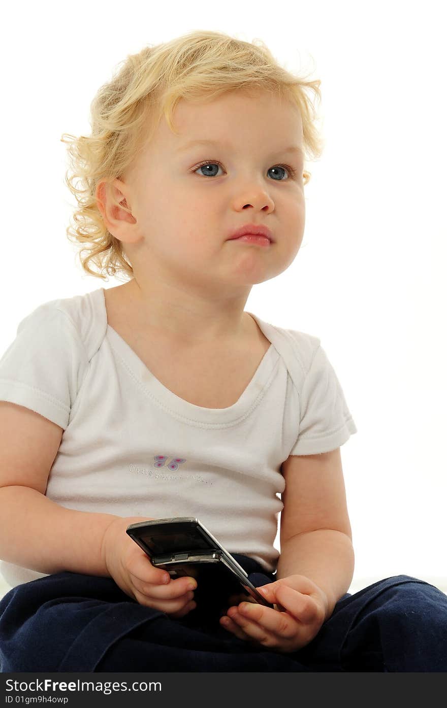 Gorgeous little boy over white