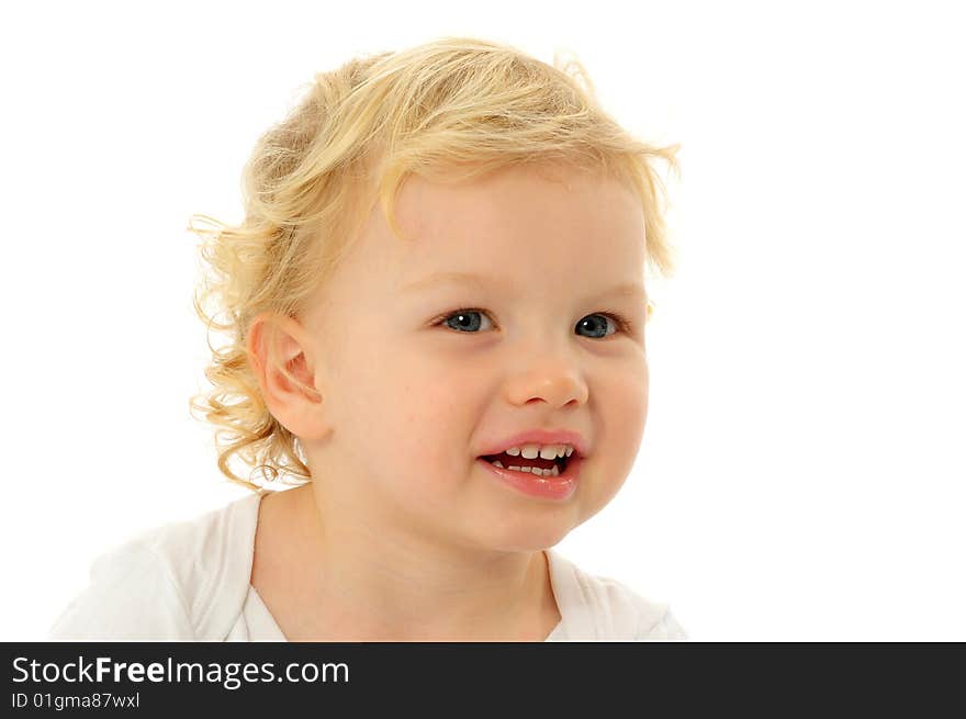 Gorgeous little boy over white