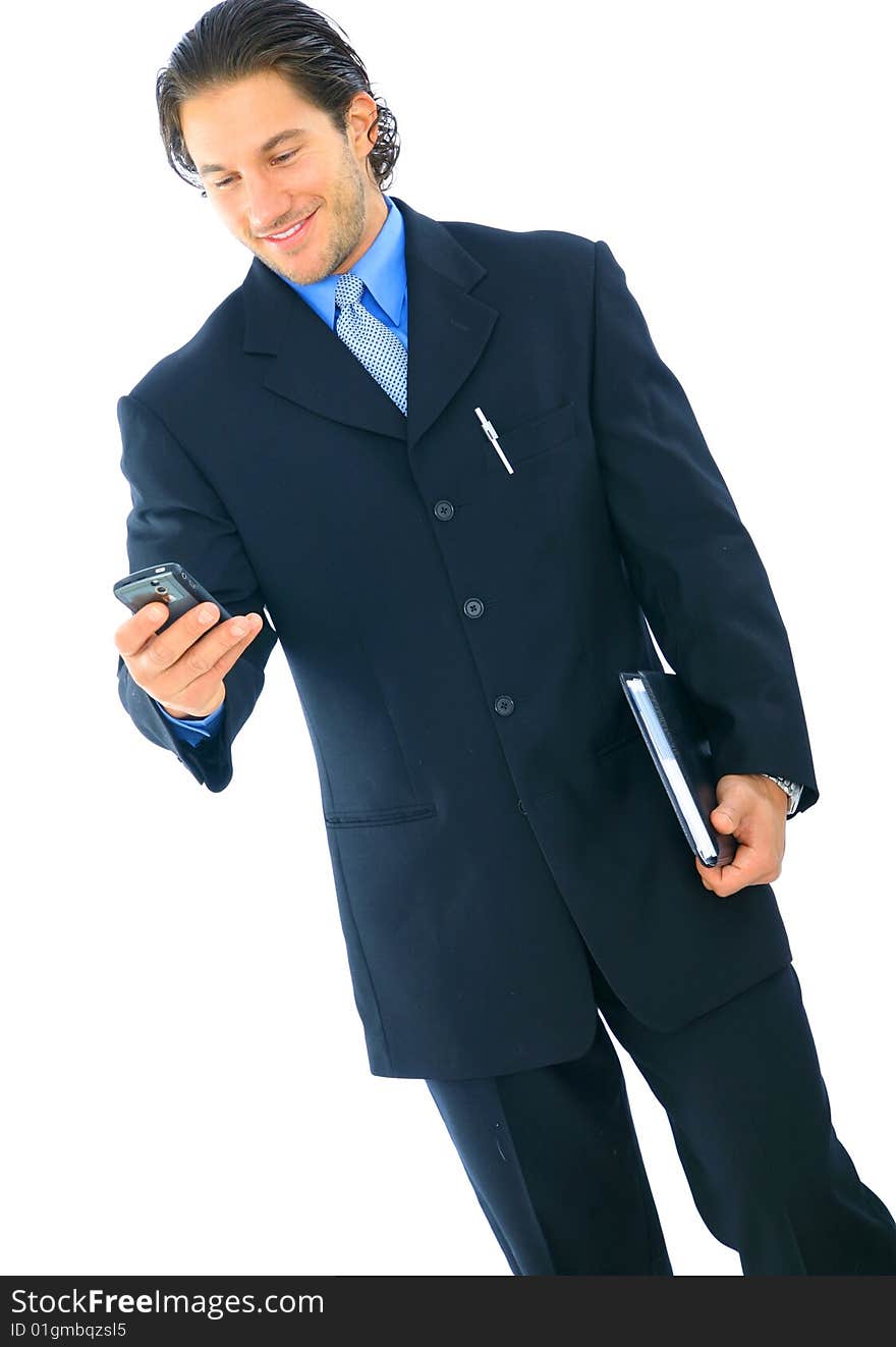 Isolated Busy Young Businessman