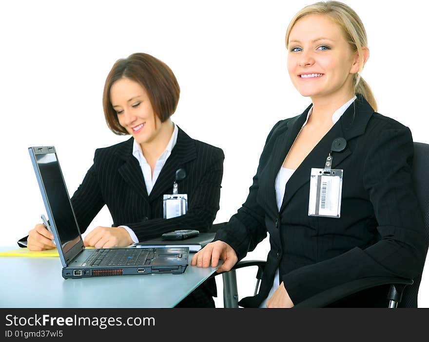 Isolated Two Young Workers On Table