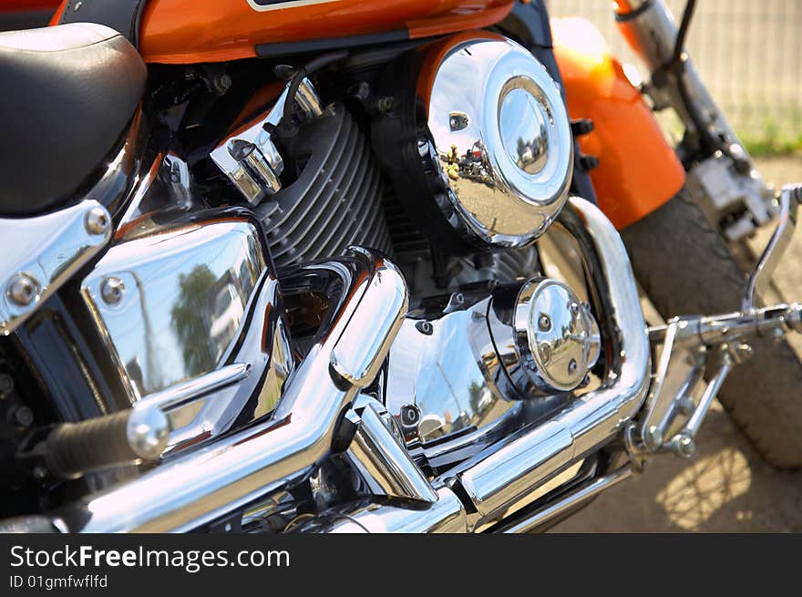 Engine of motorcycle with chromium cylinders. Engine of motorcycle with chromium cylinders