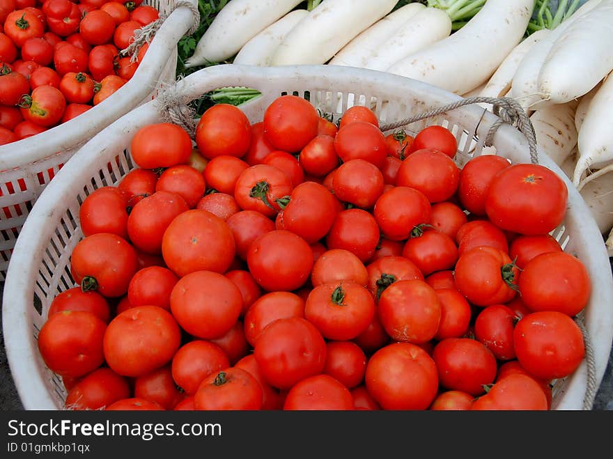 Pengzhou, China: Tomatoes And White Radishes