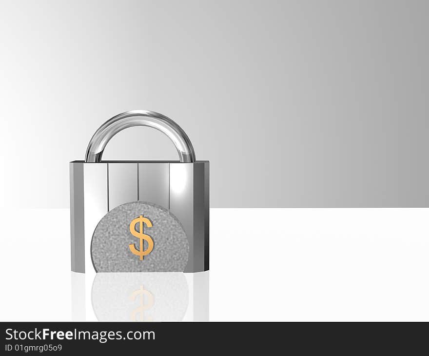 Padlock with dollar symbol (3d illustration)