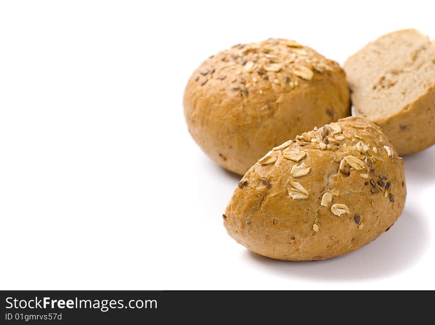 Some fresh bakedbread on white background