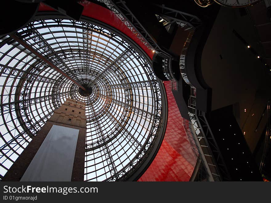 Shopping mall built around a lead tower