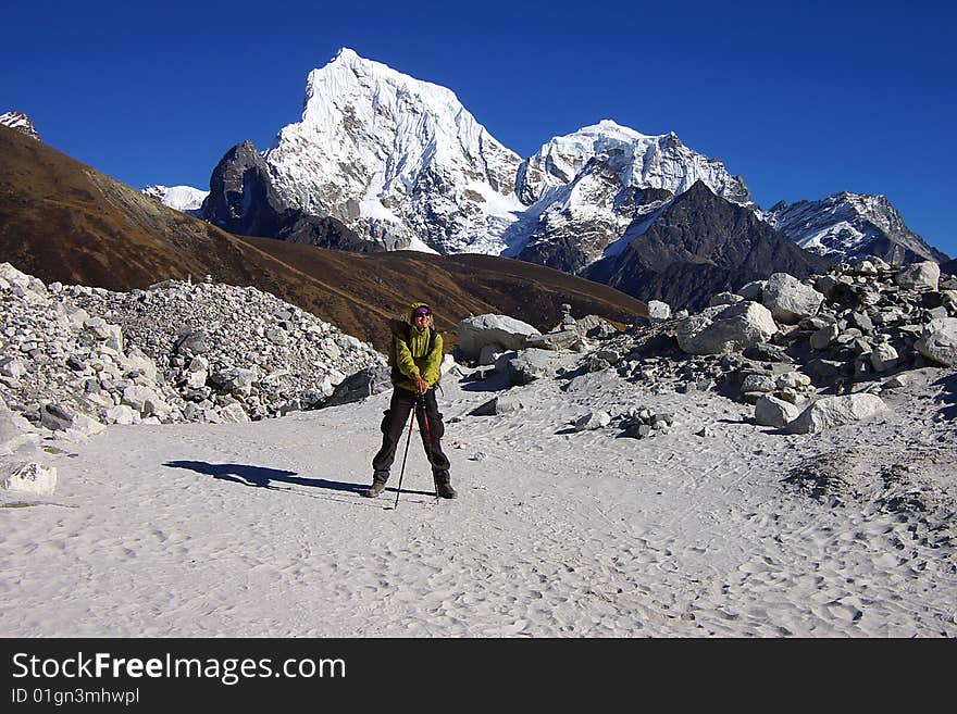 Picturesque nepalese landscape with a lake and Arakam Tse 6423m. Picturesque nepalese landscape with a lake and Arakam Tse 6423m