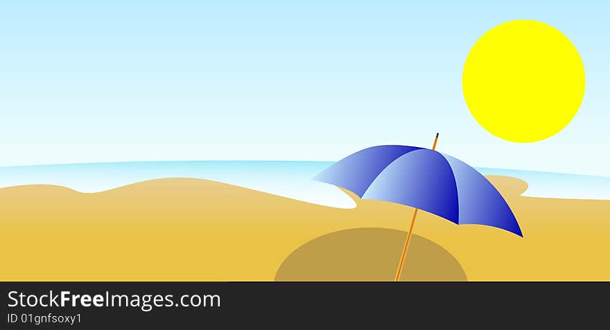 Summer beach with umbrella, vector illustration