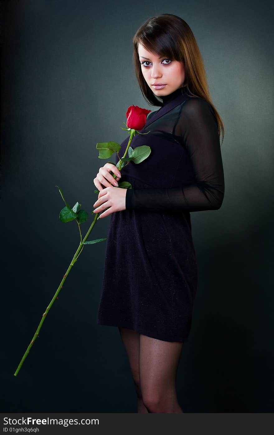 Beautiful girl with rose, studio shot