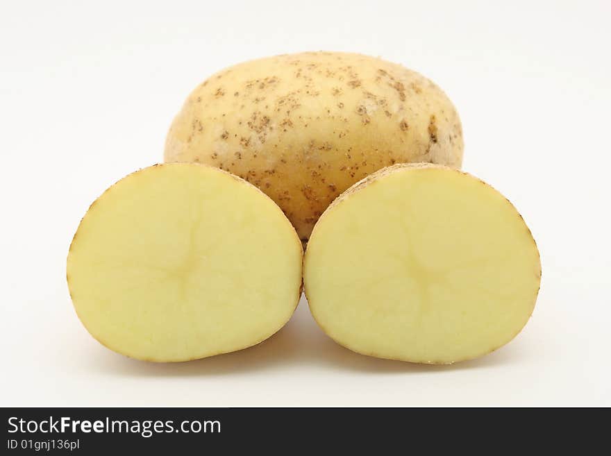 White potatoes on white background