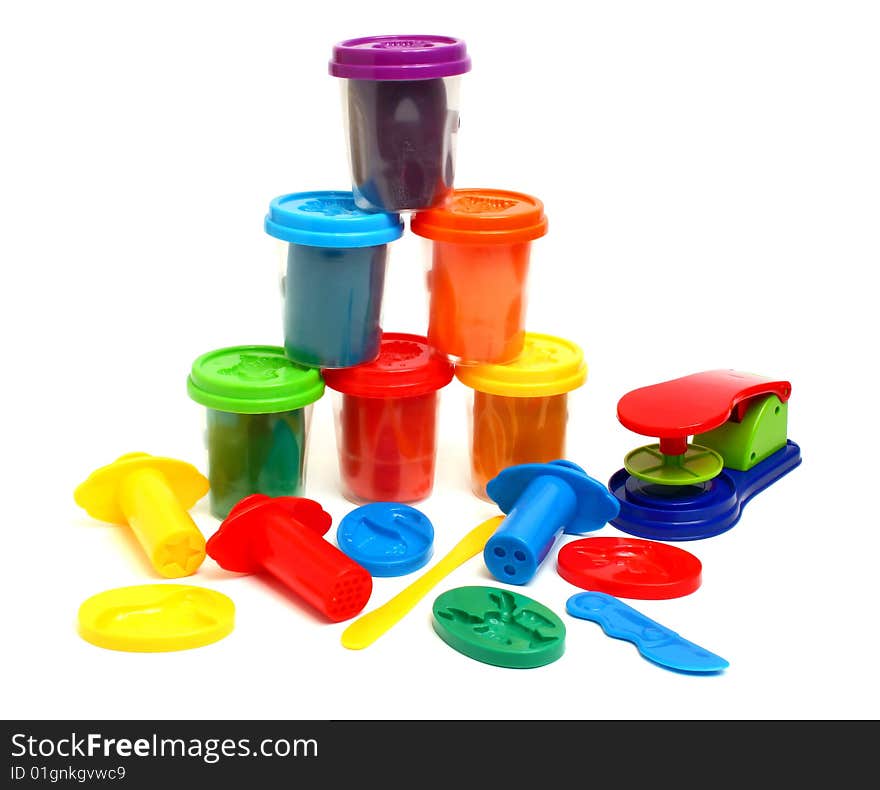 Much colors plasticine isolated on white background