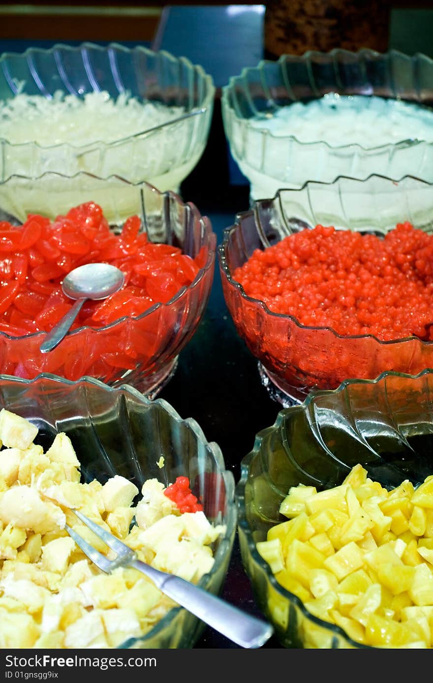 Buffet of colorful asian refreshment dessert on the table. Buffet of colorful asian refreshment dessert on the table