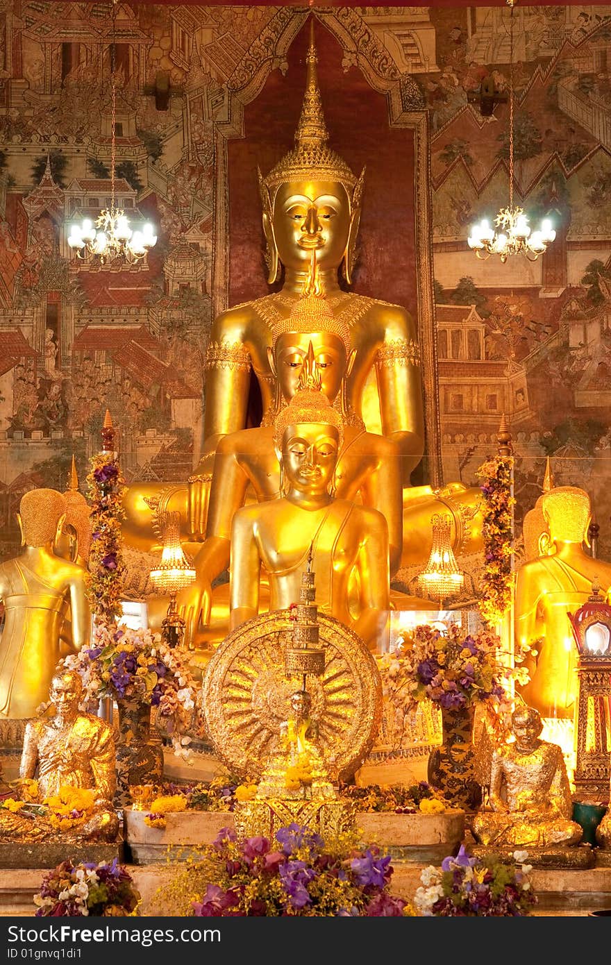 Buddha images in the church of temple in Petchaburi province, Thailand. Buddha images in the church of temple in Petchaburi province, Thailand.