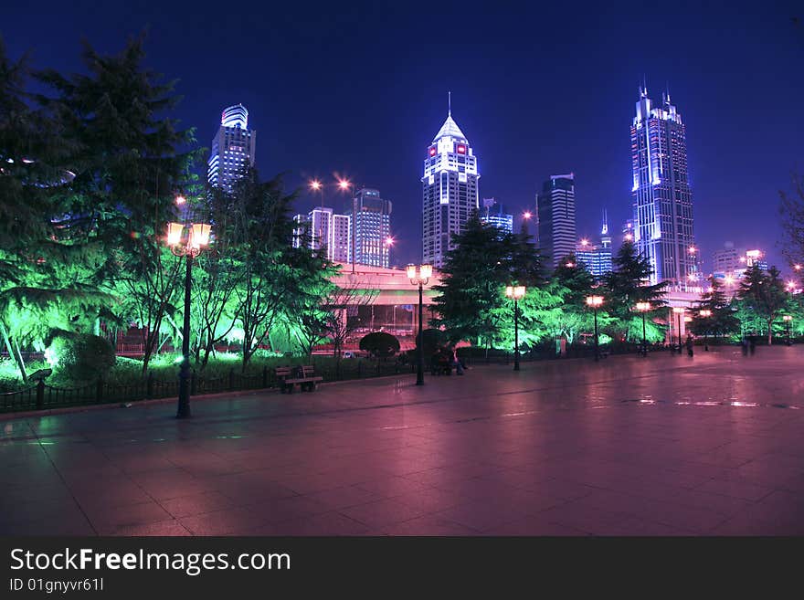 The modern building in night. The modern building in night.