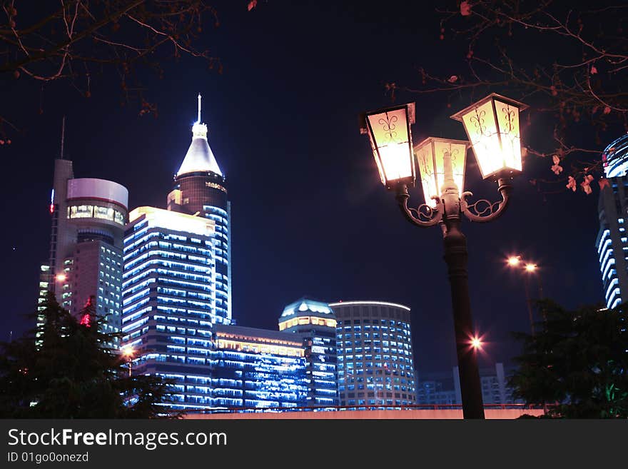 The modern building in night. The modern building in night.