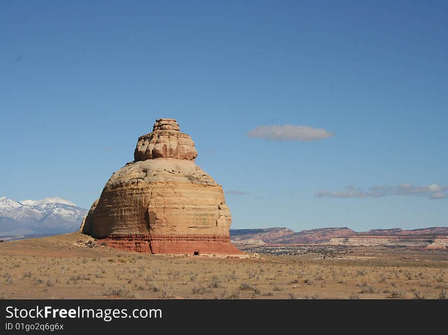 Church mountain near Canyonlands National Park and a blue sky