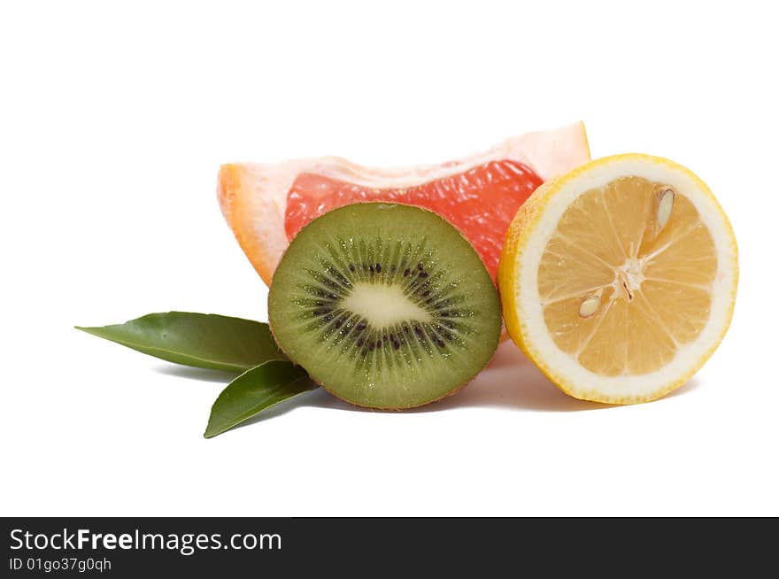 Juicy kiwi,lemon and grapefruit isolated on a white background. Juicy kiwi,lemon and grapefruit isolated on a white background.