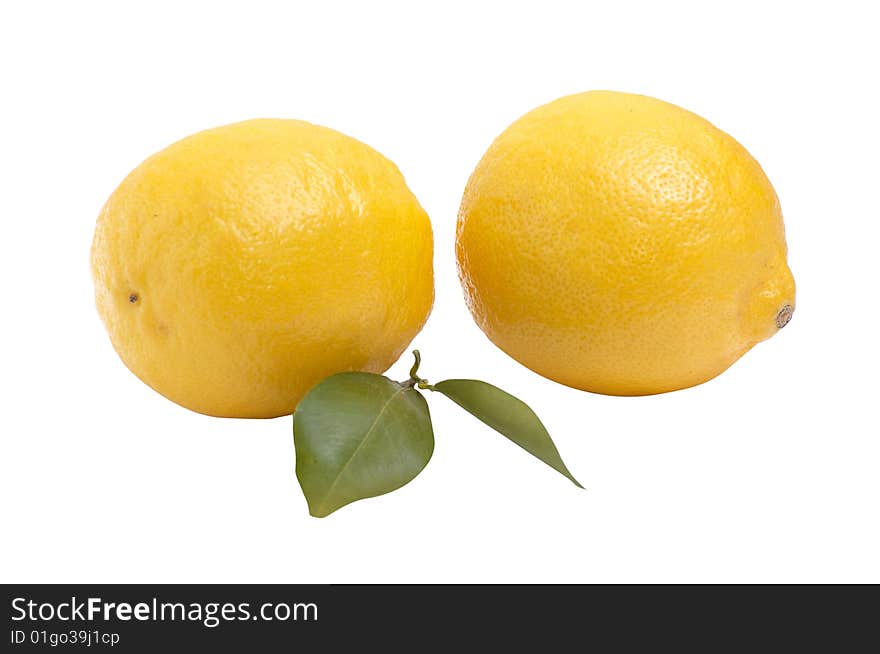 Two juicy lemons  on a white background.